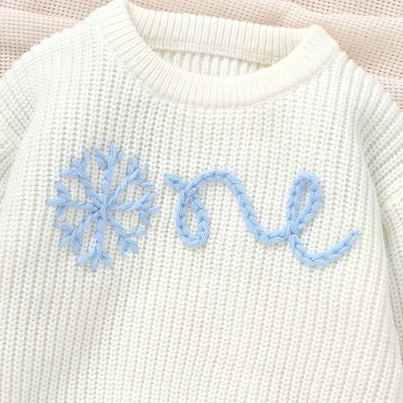 Newborn Baby Sweater Knit Infant Girl Boy Pullover Fashion Embroidered Letter Toddler Kid Clothes Overalls Long Sleeve White Top